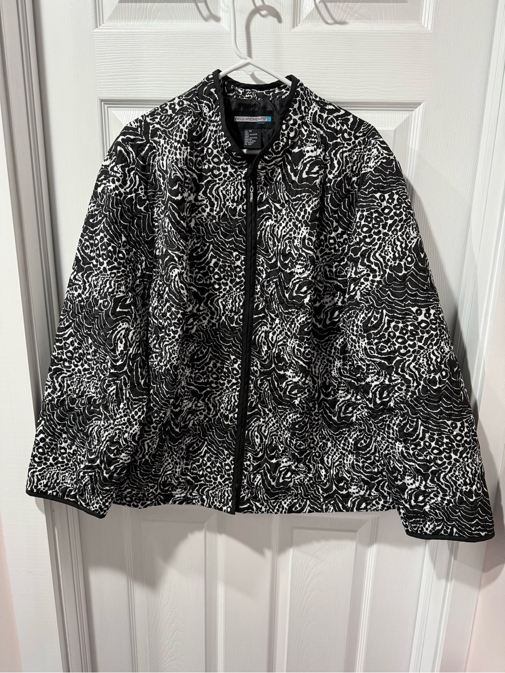 Requirements Black and White Printed Quilted Bomber Jacket